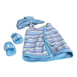 American Girl 18” Doll Spa Bath Towel Set Head Wrap Terry Cloth Robe Slippers